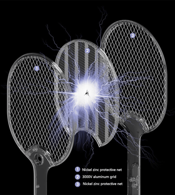 3PCS Jordan&Judy 3000V Electric Mosquito Swatter Portable Insect Repellent Travel Three-Layer Anti-Electric Shock Net USB Charging Mosquito Dispeller From