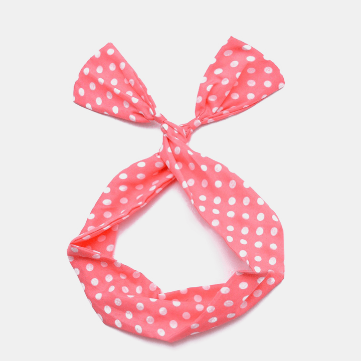 Women Cute Sweet Bow Headdress Dot Stripe Pattern with Adjustable Straight Wire Fabric Cross Tie Headband - MRSLM