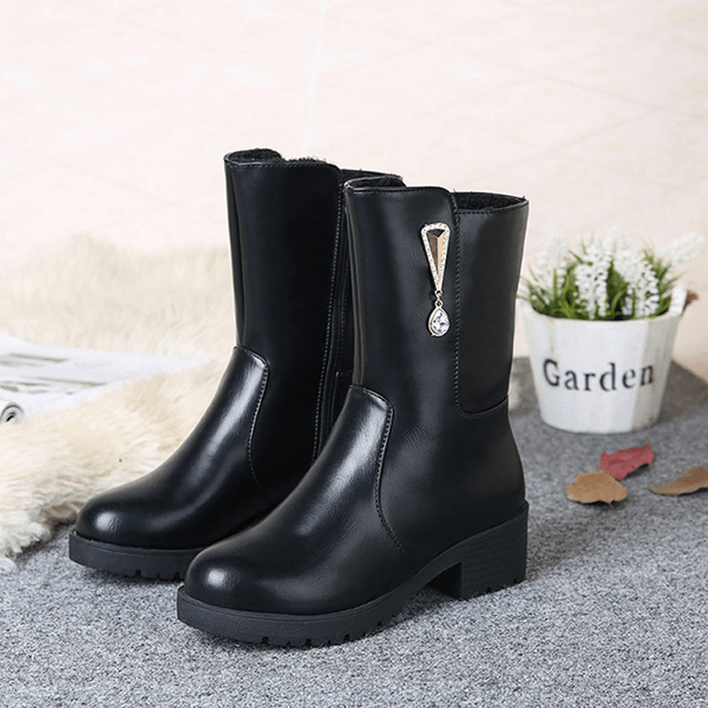 Women Winter Keep Warm Crystal Fashion Mid-Calf Boots