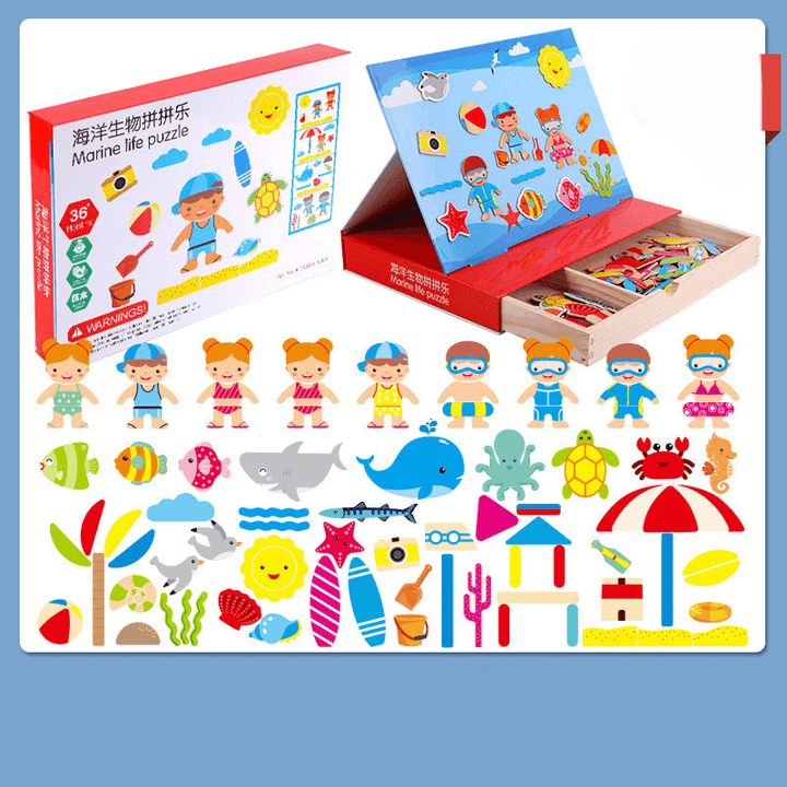 Multifunctional Puzzle Drawing Board Magnetic Sticker Toy Children Wooden