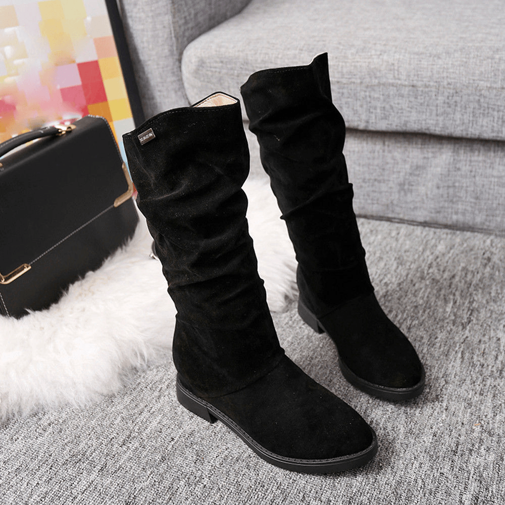 Women Warm Solid Color Suede Winter Snow Mid-Calf Boots