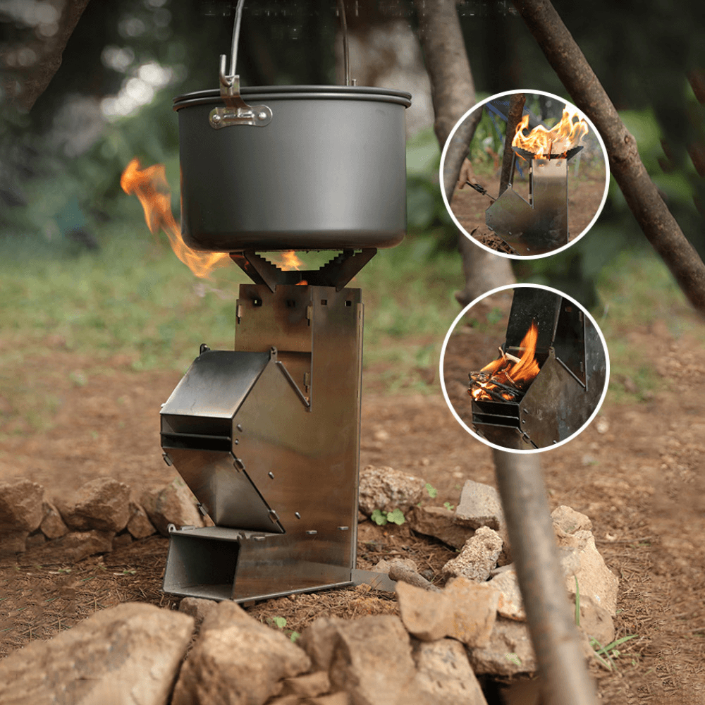 Ipree¬Æ Stainless Steel Wood Stove Lightweight Folding Cooking Rocket Stove Outdoor Camping Picnic