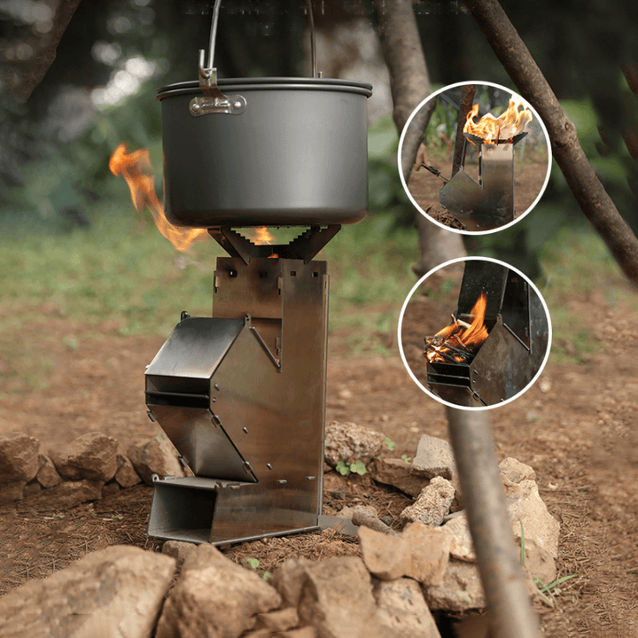 Ipree¬Æ Stainless Steel Wood Stove Lightweight Folding Cooking Rocket Stove Outdoor Camping Picnic