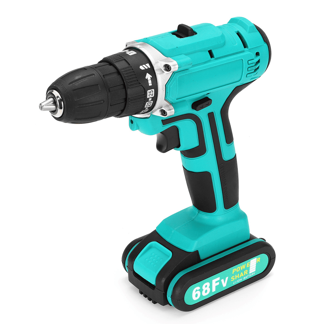 68FV Household Lithium Electric Screwdriver 2 Speed Impact Power Drills Rechargeable Drill Driver W/ 1 Li-Ion Batteries