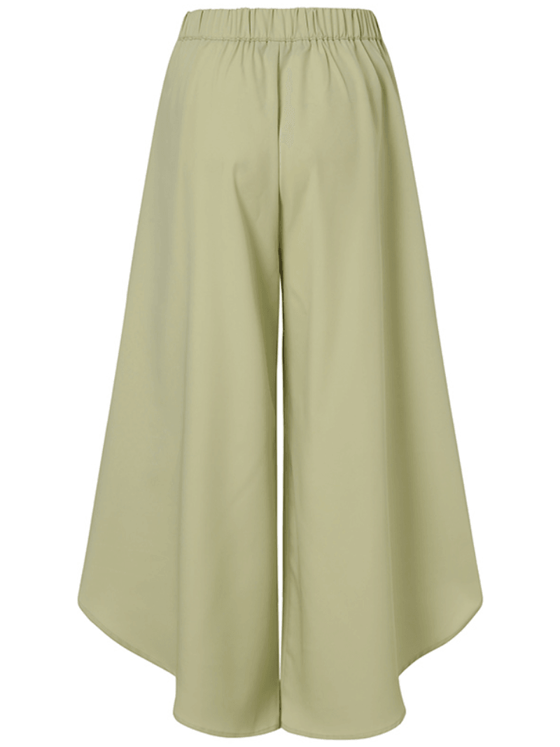 Solid Color High Waist Zipper Irregular Hem Wide Leg Pants