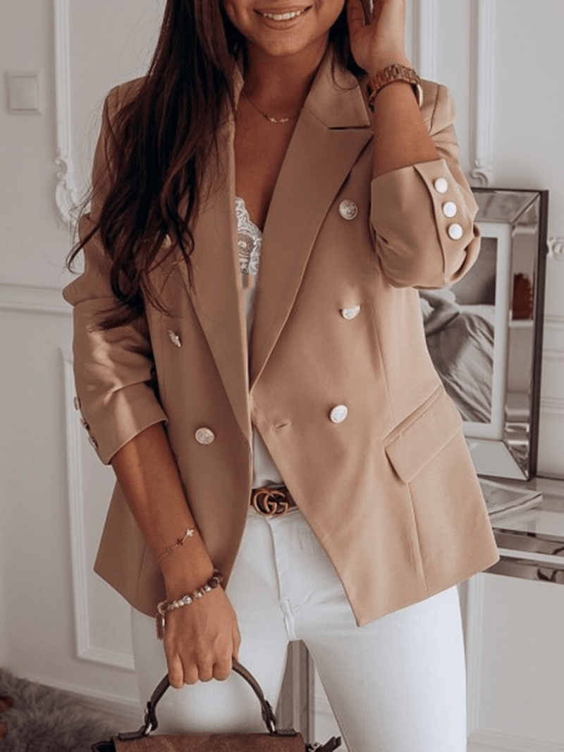 Women Solid Color Lapel Double Breasted Elegant OL Blazers