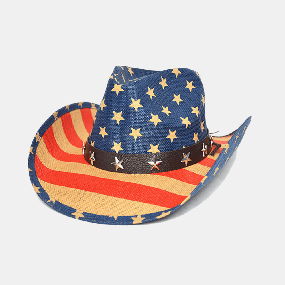 American Flag Panama Western Cowboy Hat Sailor Dance Hat Patriotic Jazz Hat