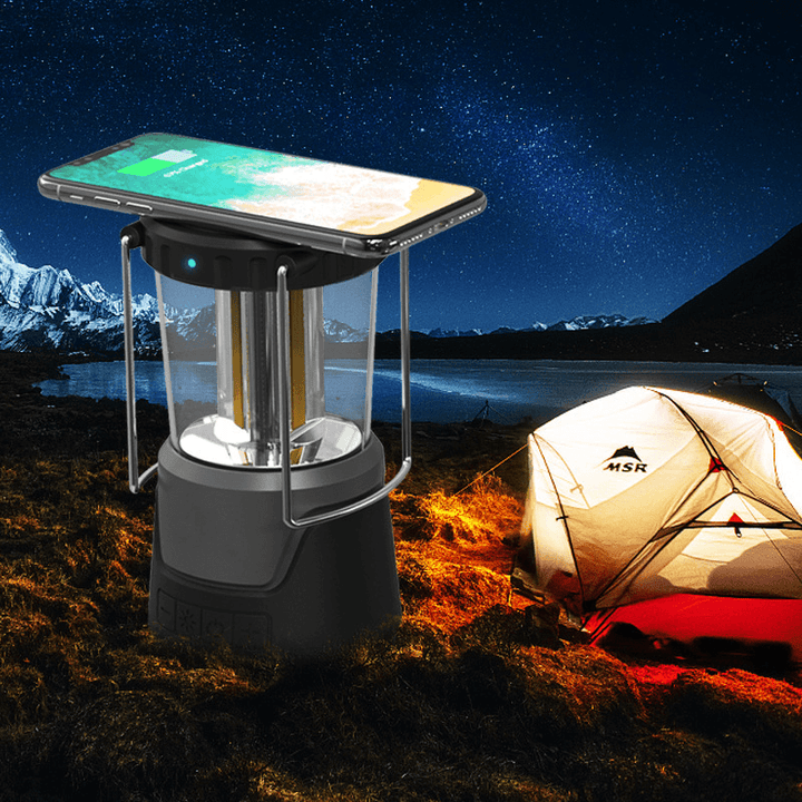 Ipree¬Æ 3-In-1 Camping Light Wireless Charger Bluetooth Speaker LED Tent Lamp Outdoor Hiking Fishing