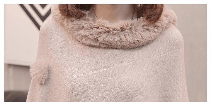 Loose Outer Wear Fur Collar Bat Shirt with Hand-Woven Tassels