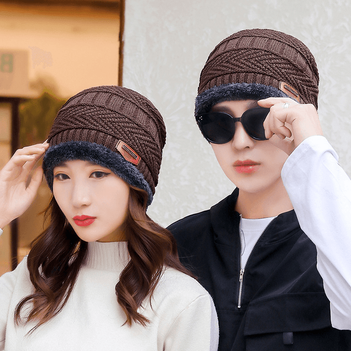 Warm and Thick Knitted and Velvet Autumn and Winter Cotton Hat Cold-Proof Scarf