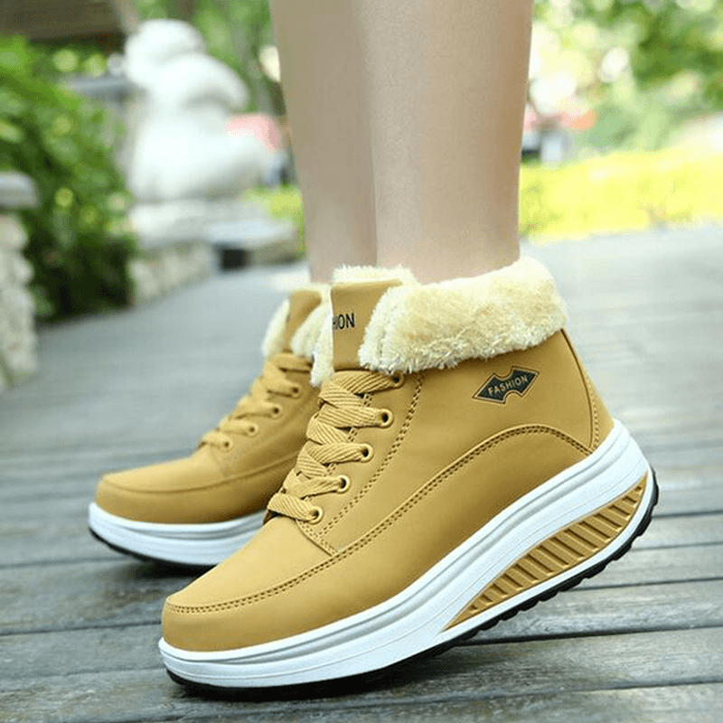 Warm Fur Lining Rocker Sole Platform Boots Women Casual Shoes