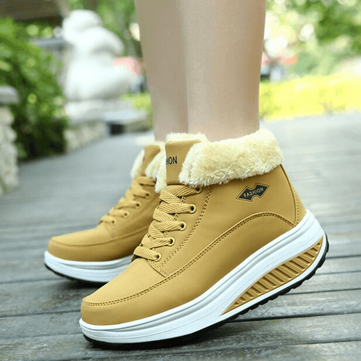 Warm Fur Lining Rocker Sole Platform Boots Women Casual Shoes