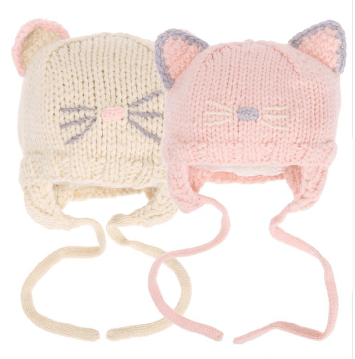 Korean Version of Boys and Girls Wool Hats Autumn and Winter Warm Hat Baby Knit Hat Handmade Hat Children Autumn and Winter Lace Earmuffs