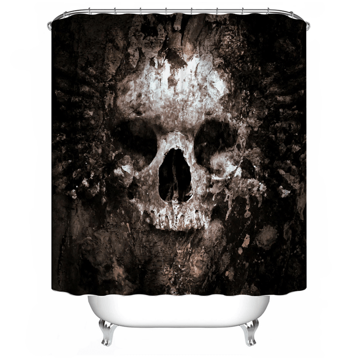 Skull Pattern Polyester Bathroom Shower Curtain Non-Slip Toilet Cover Mat Rug Set