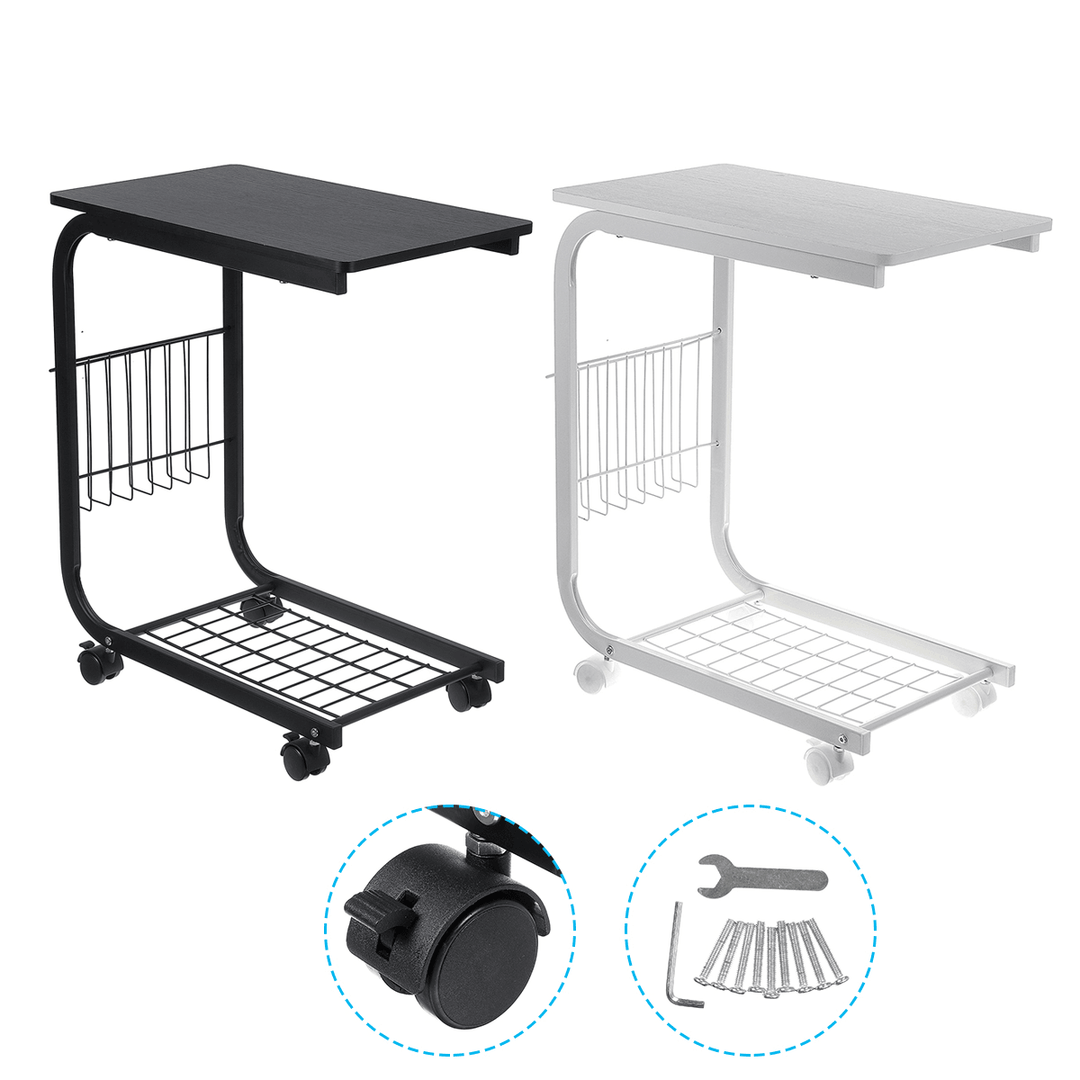 C Shaped Sofa Side Table Laptop Study Desk Bookshelf Storage Shelves Organizers Removable Decorations Rack