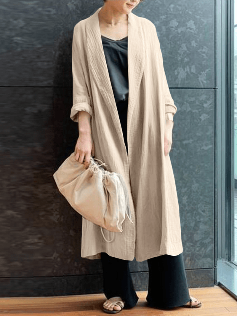 Pure Cotton Loose Literary Simple Mid-Calf Length Cardigan for Women - MRSLM