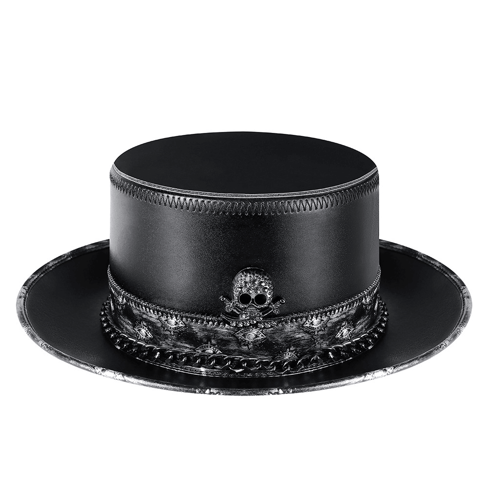 PU Leather Skull Chain Gentleman Hat