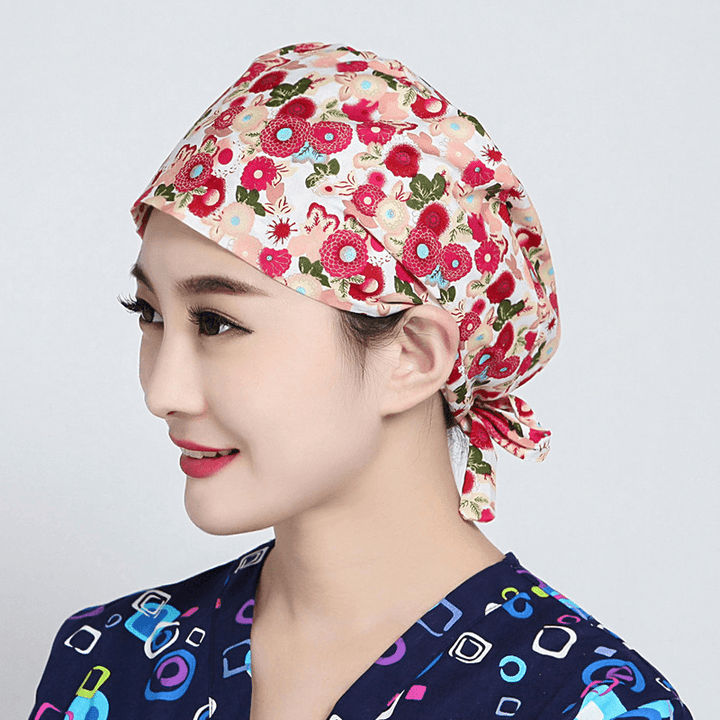 Women Flower Print Cotton Surgical Cap Doctor Nurse Work Hat