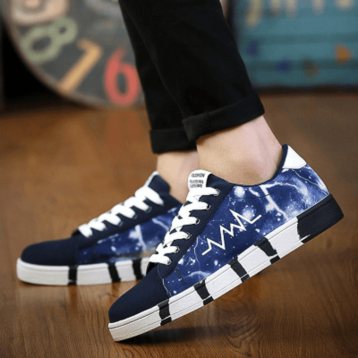 Men Canvas Breathable Soft Sole Trendy Pattern Lace up Casual Court Shoes