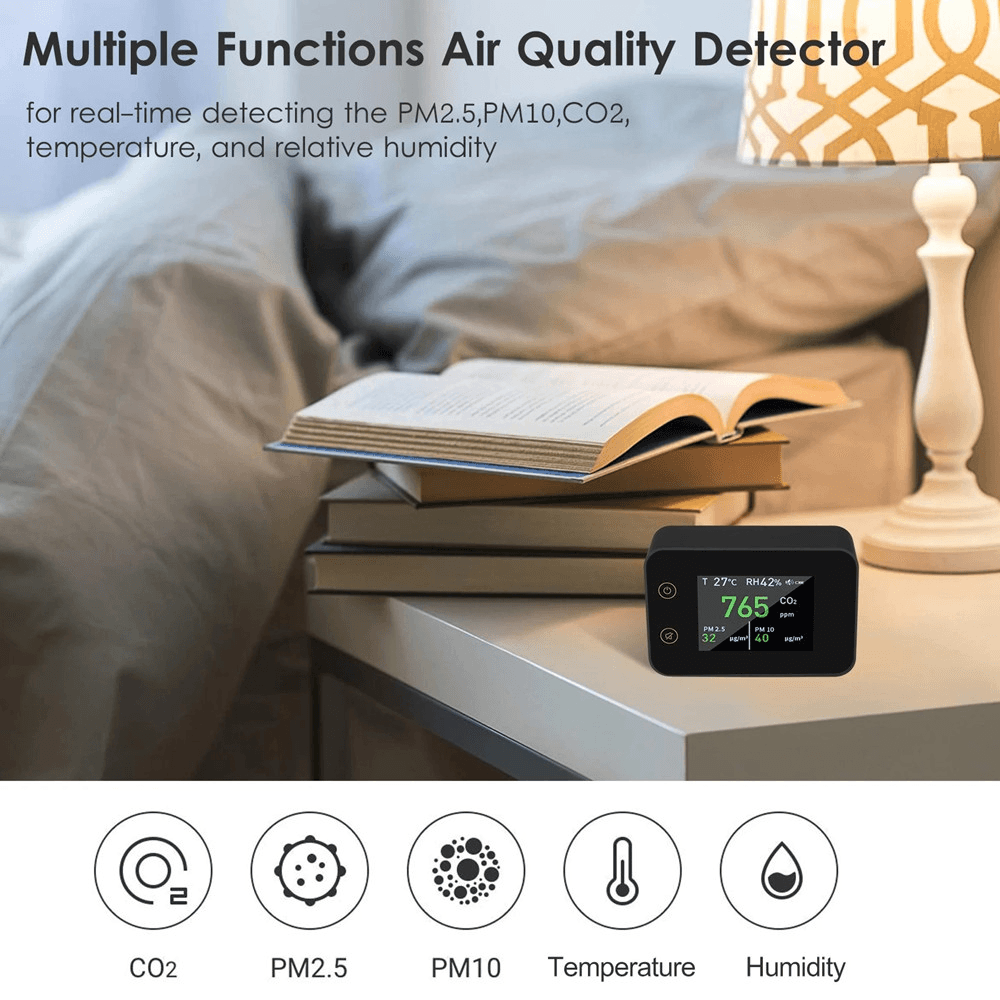 2.8-Inch Multifunctional Detector CO2 PM2.5 PM10 Temperature Humidity Meter Touch Control Household Air Quality Analyzer Temperature Humidity Monitor Tester