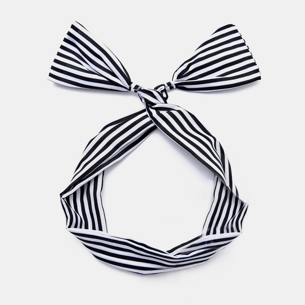 Women Cute Sweet Bow Headdress Dot Stripe Pattern with Adjustable Straight Wire Fabric Cross Tie Headband