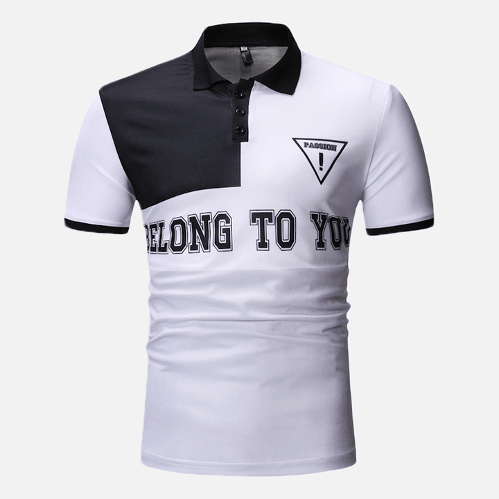 Men Color Block Letter Printed Muscle Fit Golf Shirt - MRSLM