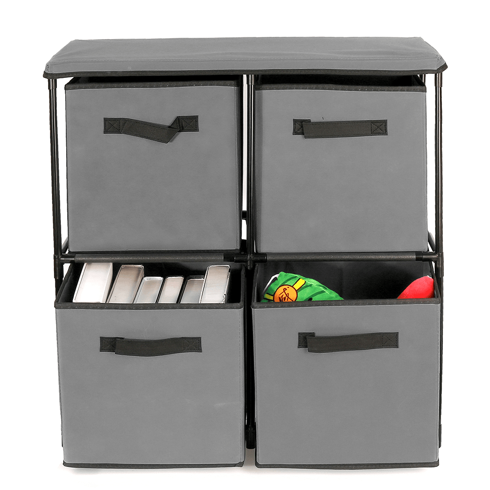 Foldable Storage Cabinet Multi-Layer Combination Cloth Unit Drawer Rack Closet Clothes Books Files Shelf Organizer with 4 Storage Bins