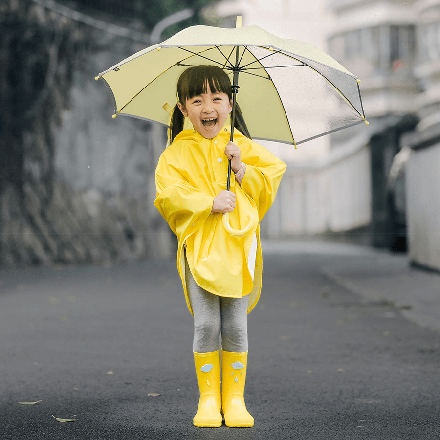 7Th Children Cloak Raincoat Boy Girls Waterproof Poncho with 3M Reflection Strip for Children Rain Coat