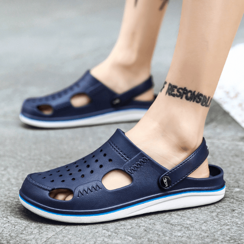 Men Non Slip Breathable Hollow Out Waterproof Closed Toe Casual Beach Slippers