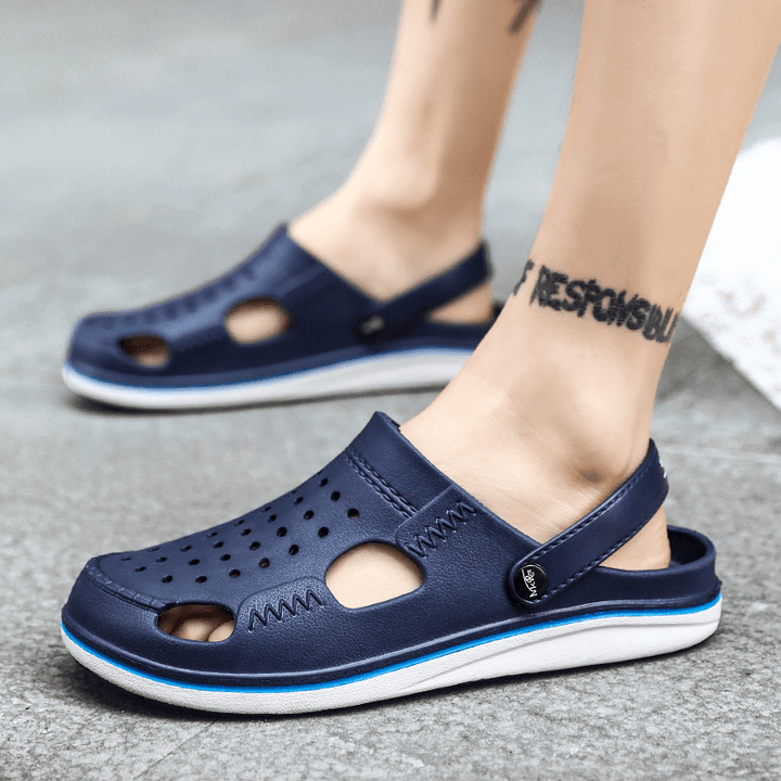 Men Non Slip Breathable Hollow Out Waterproof Closed Toe Casual Beach Slippers