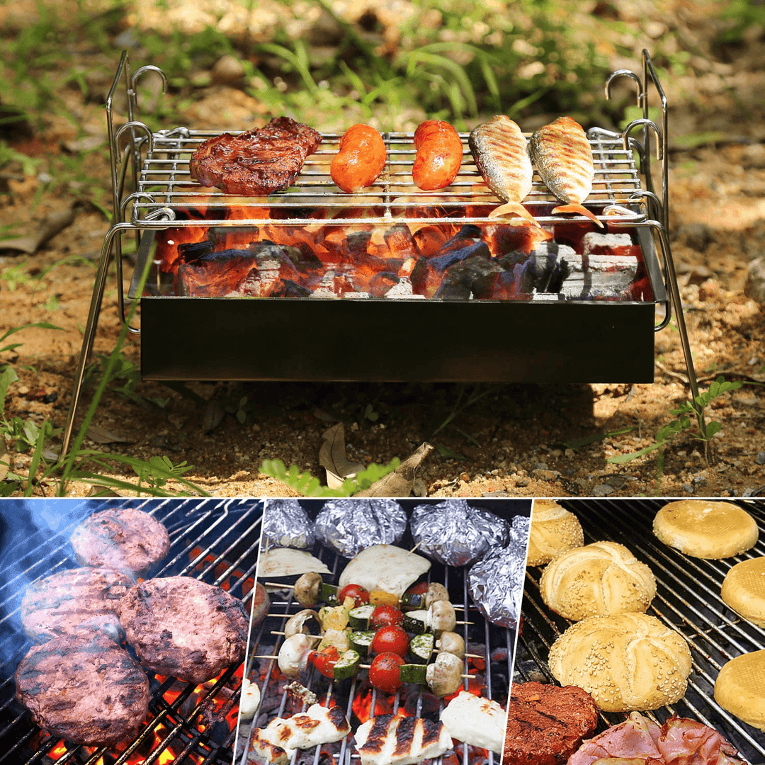 Fold Barbecue Charcoal Grill Stove Shish Kabob Stainless Steel BBQ Patio Camping