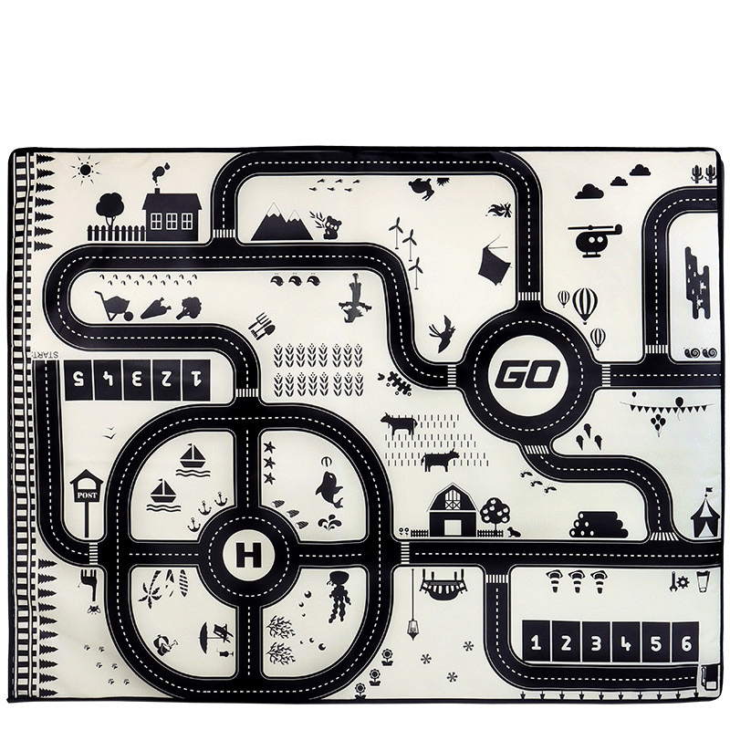 Black and White Parking Lot with Car Game Mat