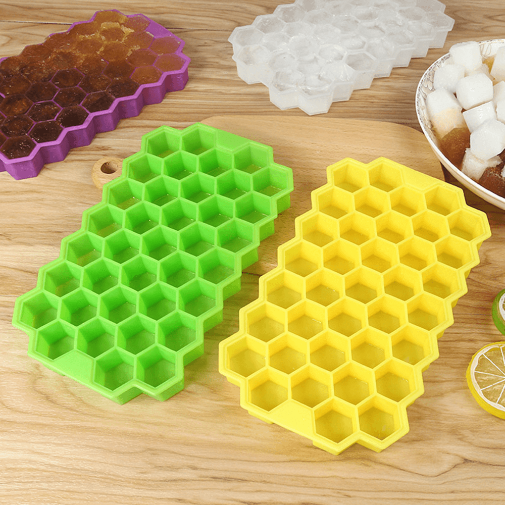 2Pcs 37 Grid Silicone Ice Tray Cube Stacable Mold Set DIY Honeycomb Shape Ice Cube Ray Mold Ice Cream Party Cold Drink Kitchen Cold Drink Tools