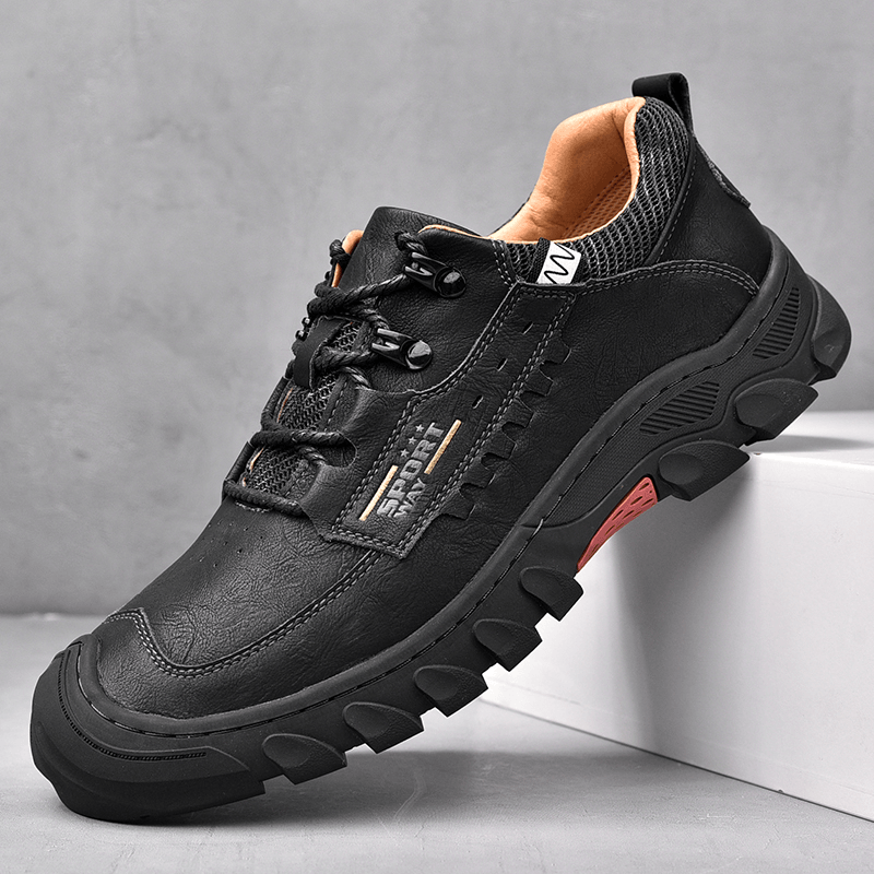 Men Genuine Leather Slip Resistant Lace-Up Casual Sport Hiking Shoes