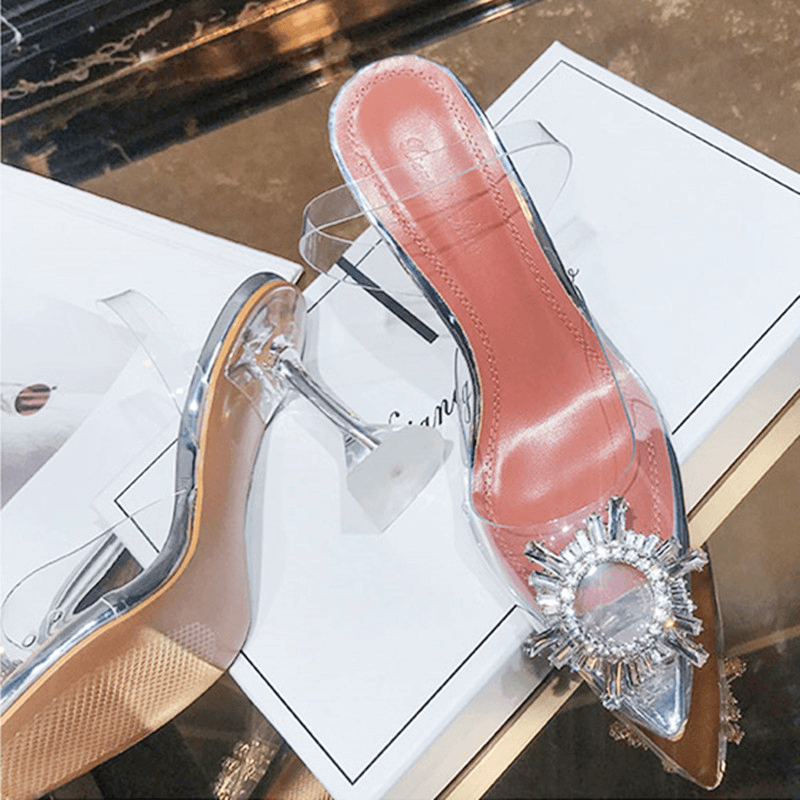 Women Rhinestone Transparent Slingback Fashion Party High Heels Pumps