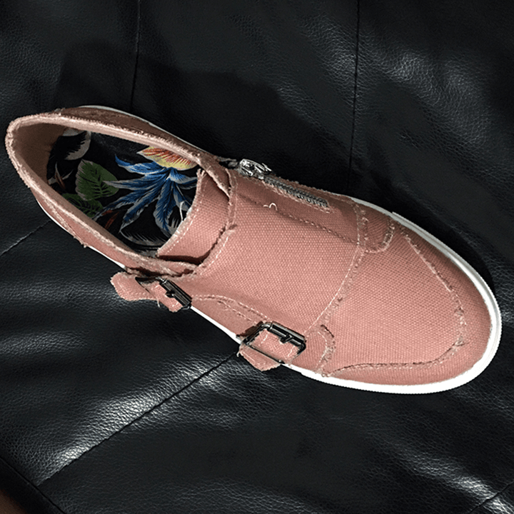 Women plus Size Metal Buckle Zipper Decoration Slip on Canvas Casual Daily Flats