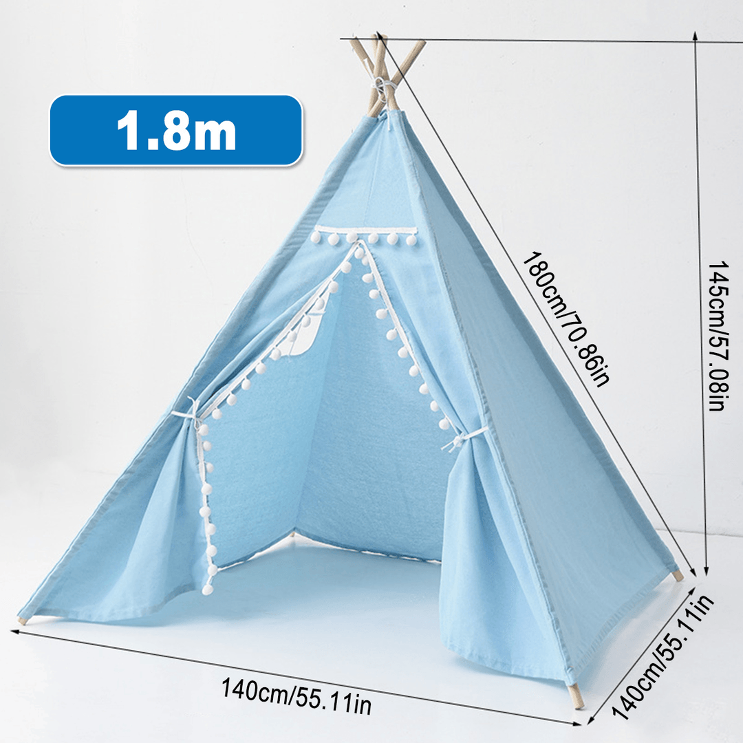 1.35M/1.6M /1.8M Large Cotton Canvas Kids Teepee Triangle Tent Children Indian Playhouse Pretend Play Tent Decoration Game House Boy Girls Gifts - MRSLM