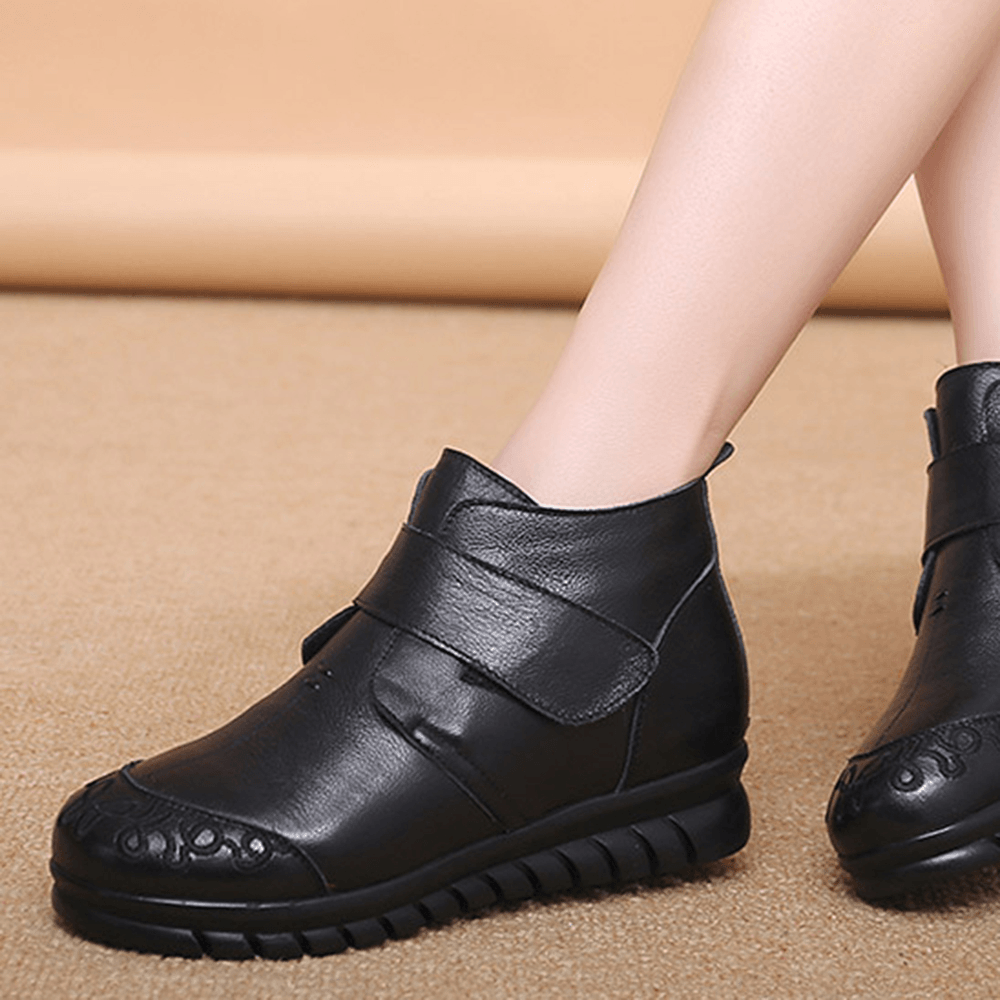 Round Toe Genuine Leather Ankle Boots