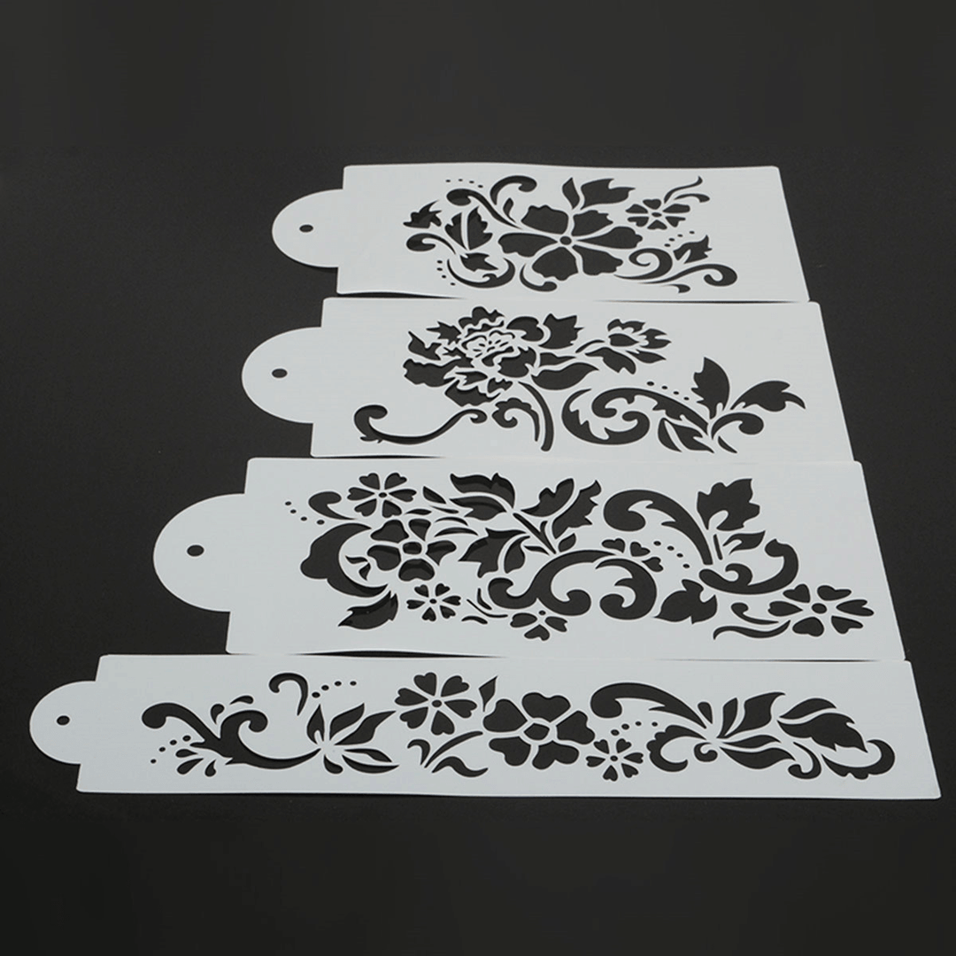 4Pcs DIY Cake Cookie Flower Fondant Side Reusable Baking Stencil Wedding Decor