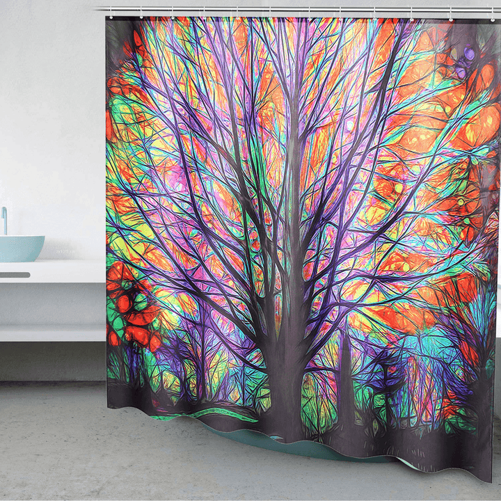 180X180Cm Colorful Tree Leaves Waterproof Bathroom Shower Curtain W/ 12 Hooks