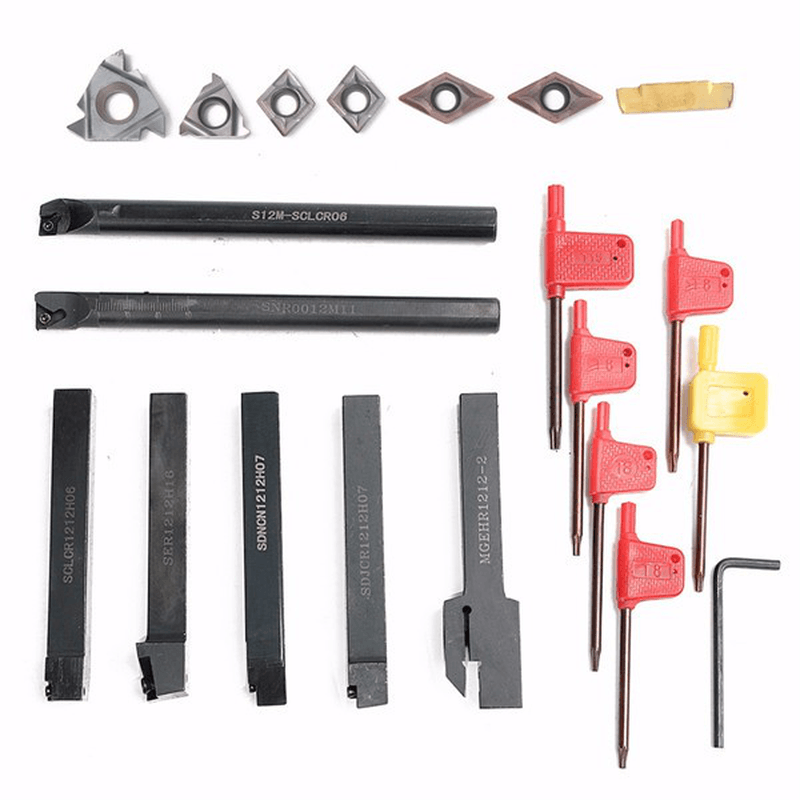 7Pcs 12Mm Shank Lathe Turning Tool Holder Boring Bar with 7Pcs Carbide Insert and Wrench