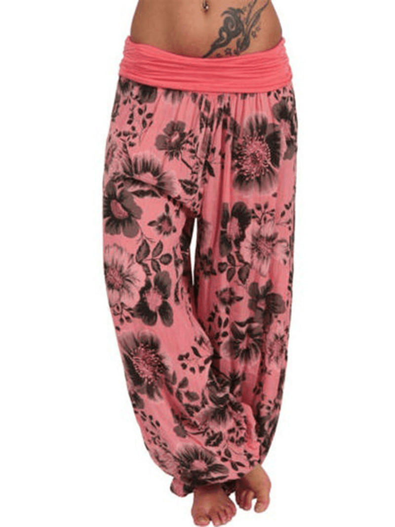 Women Floral Print Loose Casual Full Length Sport Pants - MRSLM