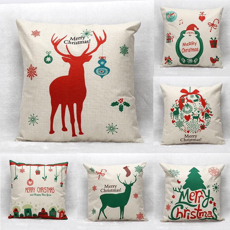 45X45Cm Christmas Tree Red Deer Gift Fashion Cotton Linen Pillow Case Santa Claus Home Decor