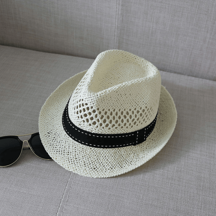 Straw Hat Cool Hat New Summer Hat Men'S and Women'S Top Hat Woven British Style Sun Protection Beach Hollow Out Sun Hat