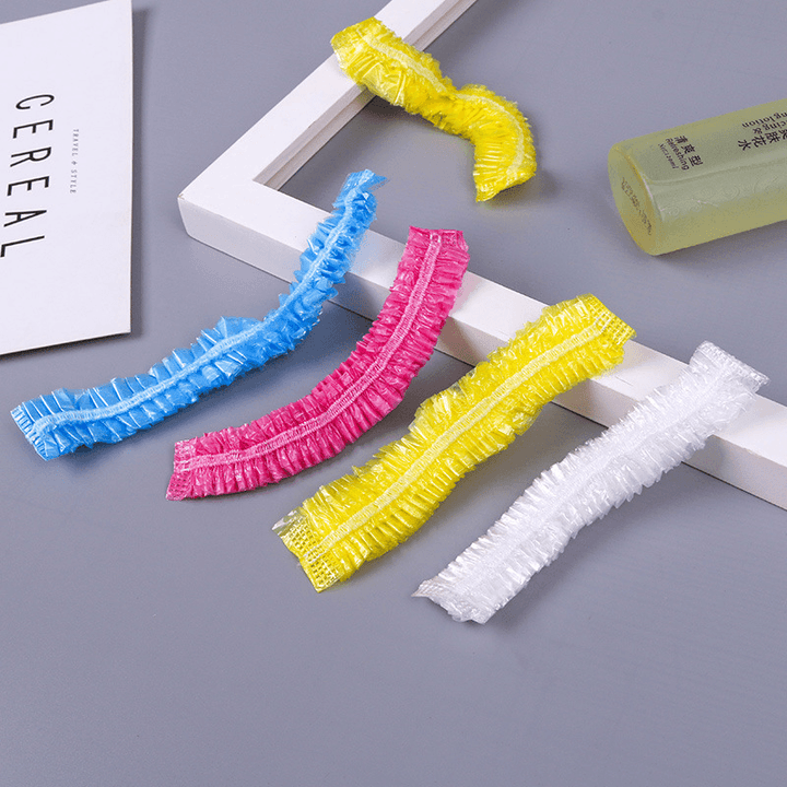 100Pcs Individual Package Disposable PE Bath Shower Caps Waterproof Dustproof Shower Bag Bath Protective Strip Caps for Spa Hair Salon