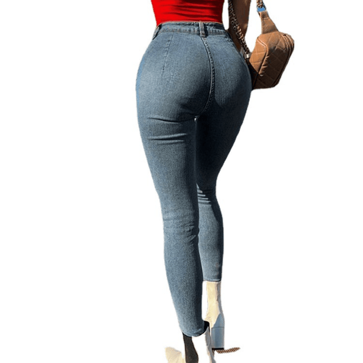 High-Waisted Jeans, Tight-Fitting Hips, Thin Feet, Pencil-Length Pants