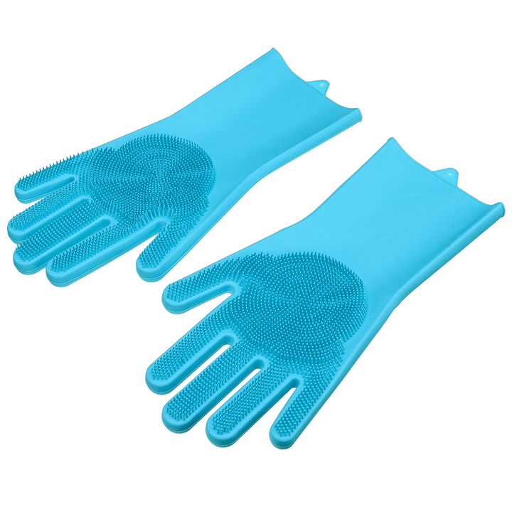 1 Pair Magic Silicone Dishwashing Scrubber Dish Washing Sponge Rubber Scrub Gloves Kitchen Cleaning Tool - MRSLM