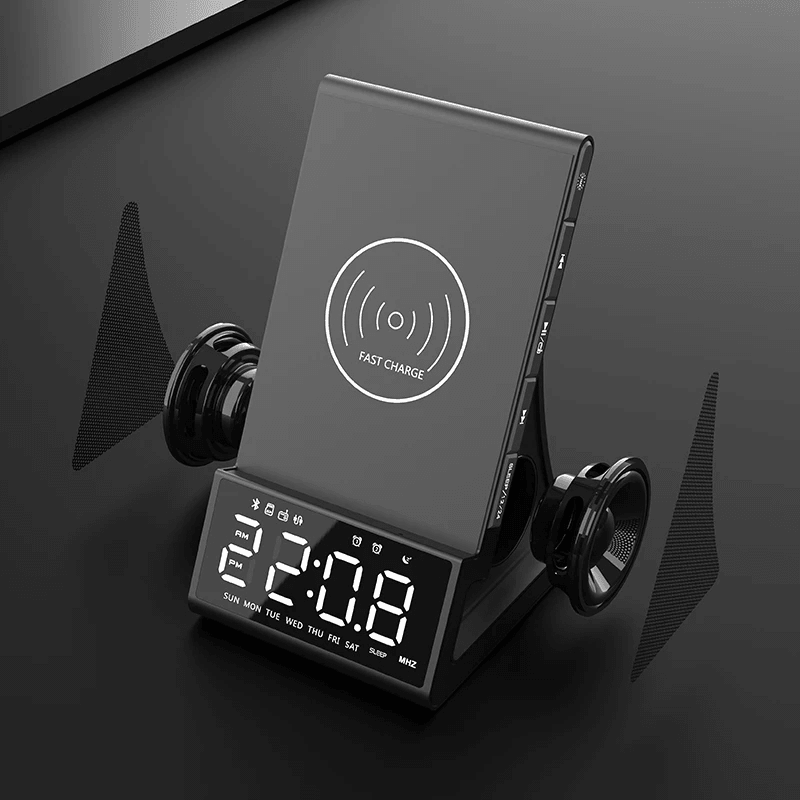 Bluetooth 5.0 Wireless Clock Charging Dock Stand Fm Radio Bluetooth Speaker USB Fast Charger LED Alarm Clock for Home Decor