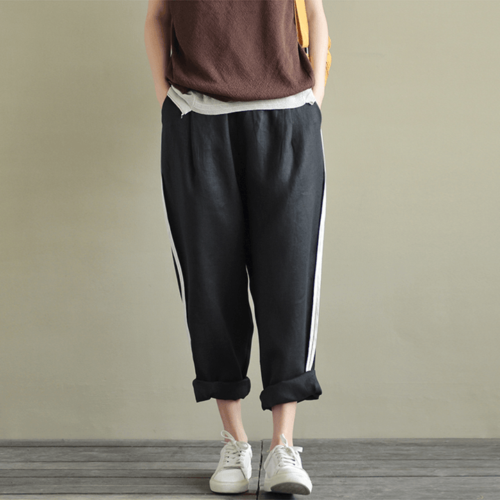 Women Striped High Waist Long Harem Loose Trousers - MRSLM