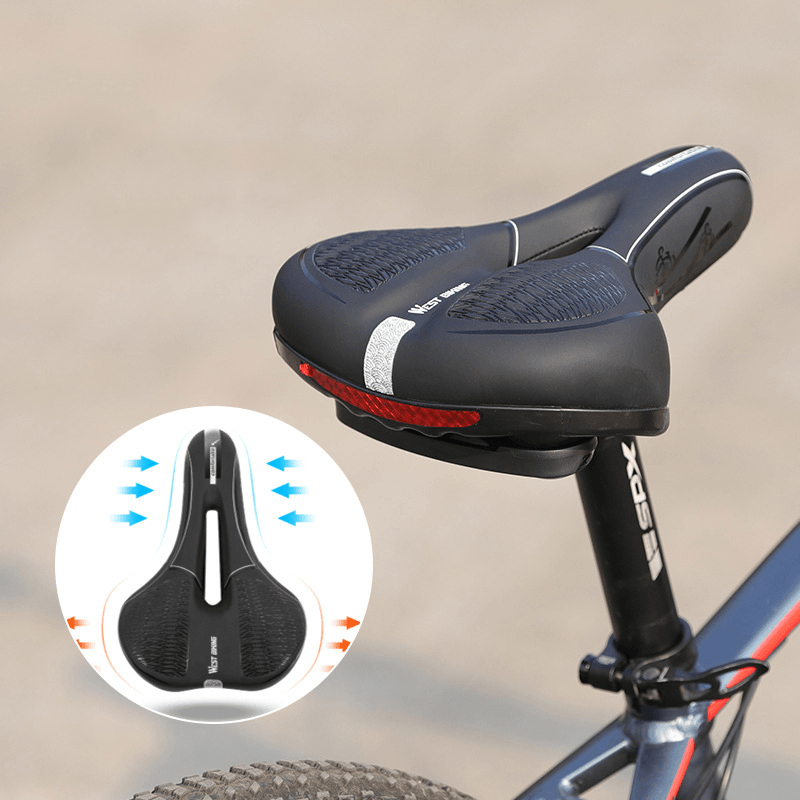 WEST BIKING Reflective PVC Surface Leather Bicycle Riding Saddle with Waterproof Non-Slip Outdoor